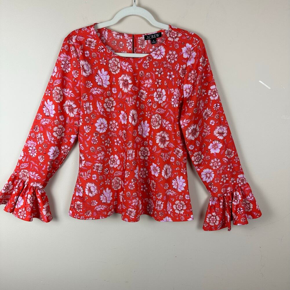 J.Crew Womens Floral Top Size M Bell Sleeve Romantic Cottagecore Coquette Resort